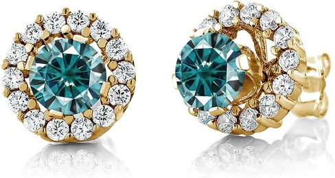 Gem Stone King 18K Yellow Gold Plated Silver 5MM Round Gemstone Birthstone Halo Stud Earrings For Women with Removable Jackets in Saudi Arabia
