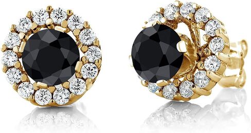 Gem Stone King 18K Yellow Gold Plated Silver 5MM Round Gemstone Birthstone Halo Stud Earrings For Women with Removable Jackets in Saudi Arabia