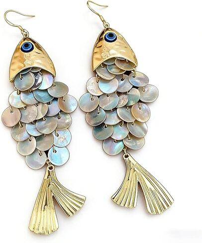 Boho Fish Earrings for Women Gold Chunky Fish Drop Earrings Whimsical Resin Scale Dangle Earrings Quirky Bohemian Statement Earrings Summer Beach Jewelry Gifts in Saudi Arabia
