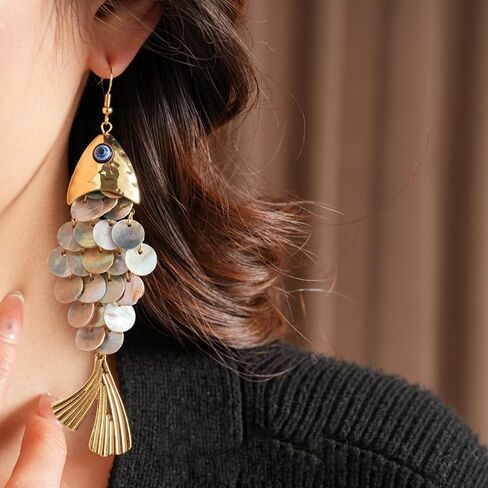 Boho Fish Earrings for Women Gold Chunky Fish Drop Earrings Whimsical Resin Scale Dangle Earrings Quirky Bohemian Statement Earrings Summer Beach Jewelry Gifts in Saudi Arabia