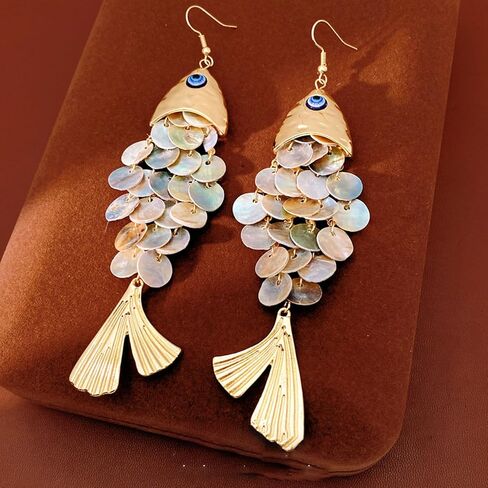 Boho Fish Earrings for Women Gold Chunky Fish Drop Earrings Whimsical Resin Scale Dangle Earrings Quirky Bohemian Statement Earrings Summer Beach Jewelry Gifts in Saudi Arabia