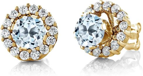 Gem Stone King 18K Yellow Gold Plated Silver 5MM Round Gemstone Birthstone Halo Stud Earrings For Women with Removable Jackets in Saudi Arabia