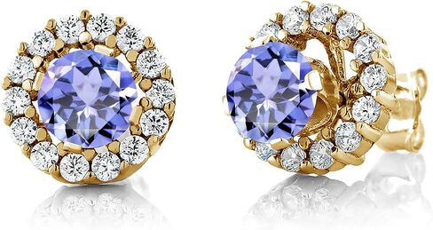 Gem Stone King 18K Yellow Gold Plated Silver 5MM Round Gemstone Birthstone Halo Stud Earrings For Women with Removable Jackets in Saudi Arabia