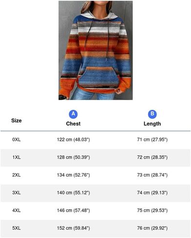 Plus Size Casual Loose Fit Slightly Stretchy Hoodie, Women's Rainbow Stripe Print Hooded Sweatshirt with Pockets in Kuwait