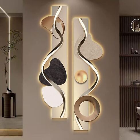 homary LED Wall Art, Modern Abstract Geometric Dual-Panel Sculpture with Backlit Light, Contemporary Decorative Wall Decor for Living Room, Bedroom, Office (USB Powered) in Saudi Arabia