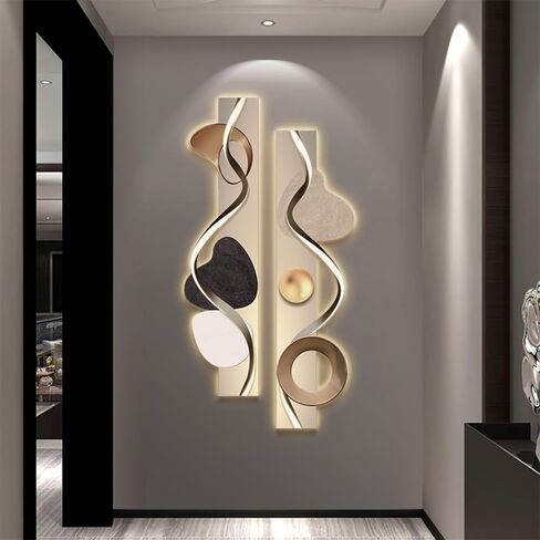homary LED Wall Art, Modern Abstract Geometric Dual-Panel Sculpture with Backlit Light, Contemporary Decorative Wall Decor for Living Room, Bedroom, Office (USB Powered) in Saudi Arabia