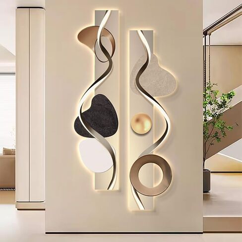 homary LED Wall Art, Modern Abstract Geometric Dual-Panel Sculpture with Backlit Light, Contemporary Decorative Wall Decor for Living Room, Bedroom, Office (USB Powered) in Saudi Arabia