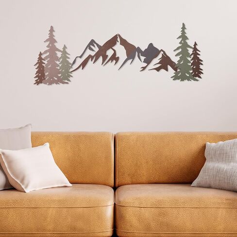 pechpell 31.5" Large Metal Mountain Wall Art, Forest Tree Wall Sculpture Decor, Rustic Nature Themed Cabin Decorations for Home Living Room Bedroom Office Dining Nursery in Saudi Arabia