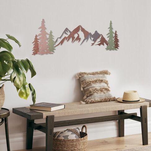 pechpell 31.5" Large Metal Mountain Wall Art, Forest Tree Wall Sculpture Decor, Rustic Nature Themed Cabin Decorations for Home Living Room Bedroom Office Dining Nursery in Saudi Arabia