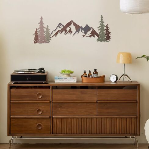 pechpell 31.5" Large Metal Mountain Wall Art, Forest Tree Wall Sculpture Decor, Rustic Nature Themed Cabin Decorations for Home Living Room Bedroom Office Dining Nursery in Saudi Arabia