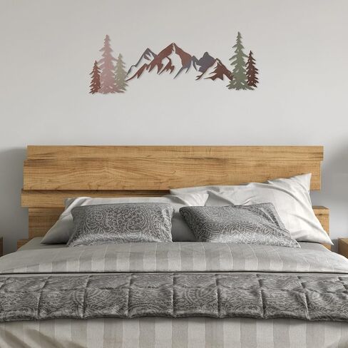 pechpell 31.5" Large Metal Mountain Wall Art, Forest Tree Wall Sculpture Decor, Rustic Nature Themed Cabin Decorations for Home Living Room Bedroom Office Dining Nursery in Saudi Arabia