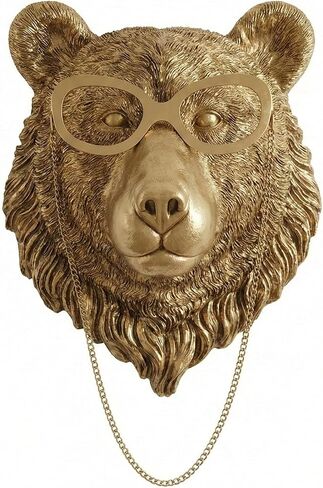 Coolstuff 5pcs Gold Animal Heads for Wall, Faux Deer & Bear Sculptures, Lightweight Home Office Wall Decor, Vintage Whimsigoth Style, Maximalist Hanging Ornament Gift (Bear) in Kuwait
