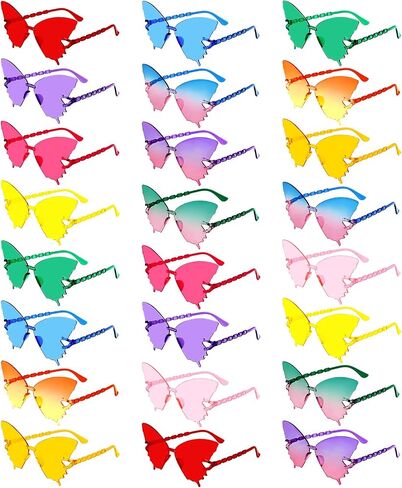 SUNOVELTIES 24/48 Pack Colored Party Glasses Bulk Butterfly Rimless Sunglasses Irregular Transparent Fun Glasses for Adult in Kuwait