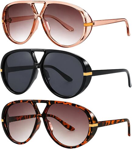Sunglasses Womens, 3 PCS Retro Designer Ladies Sun Glasses, 2026 Metal 70s Trendy Big Frame Oversized Shades UV400 Protection Sun Glasses, Sun Glassesfor Women for Outdoor Activities and Daily Wear in Saudi Arabia
