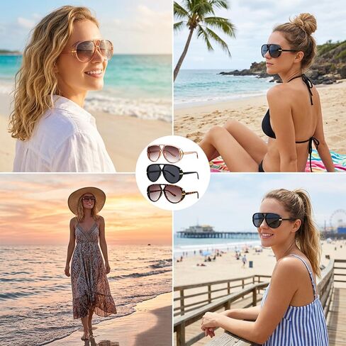 Sunglasses Womens, 3 PCS Retro Designer Ladies Sun Glasses, 2026 Metal 70s Trendy Big Frame Oversized Shades UV400 Protection Sun Glasses, Sun Glassesfor Women for Outdoor Activities and Daily Wear in Saudi Arabia