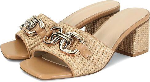 SOVANYOU Women's Raffia Sandals Square Toe Slip on Mules Comfortable Dressy Sandals Chunky Block Heels for Beach Party Vacation Shoes in Saudi Arabia