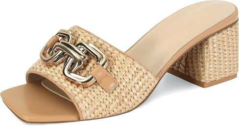 SOVANYOU Women's Raffia Sandals Square Toe Slip on Mules Comfortable Dressy Sandals Chunky Block Heels for Beach Party Vacation Shoes in Saudi Arabia