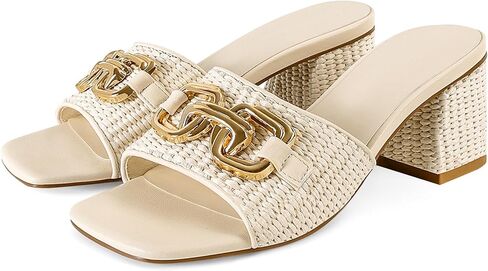 SOVANYOU Women's Raffia Sandals Square Toe Slip on Mules Comfortable Dressy Sandals Chunky Block Heels for Beach Party Vacation Shoes in Saudi Arabia