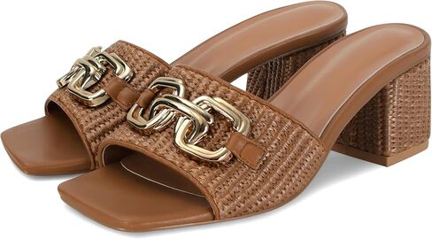 SOVANYOU Women's Raffia Sandals Square Toe Slip on Mules Comfortable Dressy Sandals Chunky Block Heels for Beach Party Vacation Shoes in Saudi Arabia