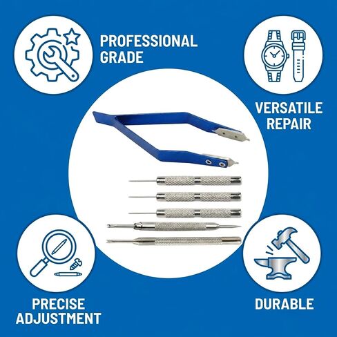 6 PCS Watch Spring Bar Tool, Professional Watch Band Tool Kit with Multiple Punch Pins and Spring Bar Tools, Set for Watch Repair and Bracelet Adjustment (1mm/0.9mm/0.8mm/Single Head/Double-Headed) in Saudi Arabia