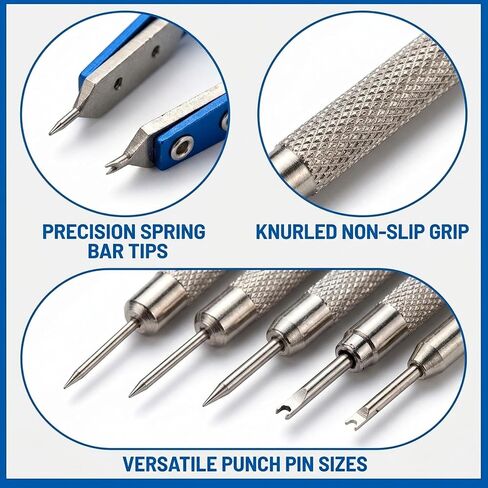 6 PCS Watch Spring Bar Tool, Professional Watch Band Tool Kit with Multiple Punch Pins and Spring Bar Tools, Set for Watch Repair and Bracelet Adjustment (1mm/0.9mm/0.8mm/Single Head/Double-Headed) in Saudi Arabia