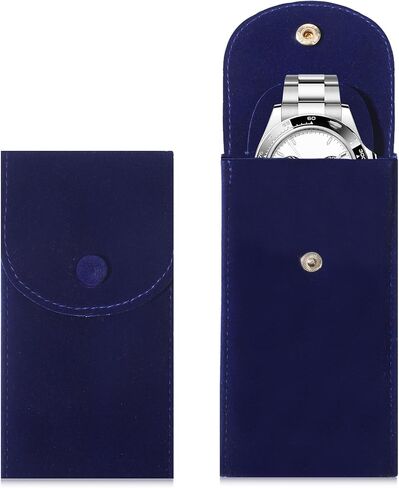 2 Pcs Velvet Watch Pouch Portable Flannelette Watch Storage Bag Single Travel Pouch for Men and Women Storage Bag Luxury Gift Bags with Gold Snap Button for Jewelry Organizer (Sapphire Blue) in Saudi Arabia