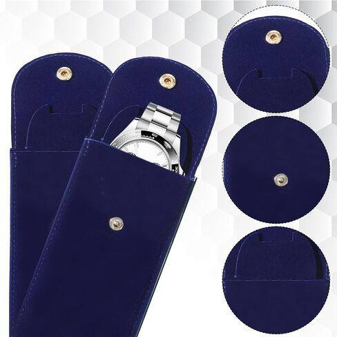 2 Pcs Velvet Watch Pouch Portable Flannelette Watch Storage Bag Single Travel Pouch for Men and Women Storage Bag Luxury Gift Bags with Gold Snap Button for Jewelry Organizer (Sapphire Blue) in Saudi Arabia