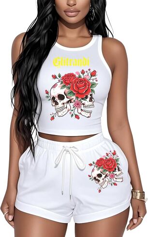 Glitrandi 2 Piece Sets For Women Summer Outfits Fashion Print Sleeveless Womens Tank Tops in Saudi Arabia