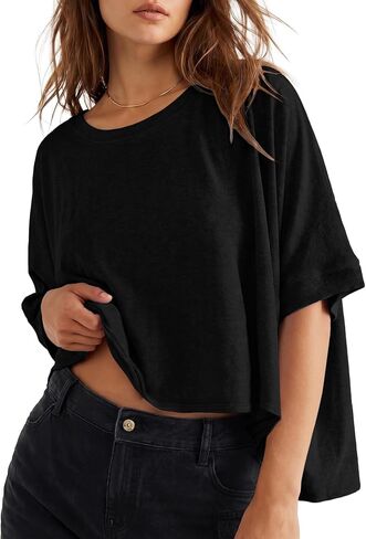 Lepunuo Womens Summer Tops Loose Oversized T Shirts Short Sleeve Shirts Cotton Basic Tee in Saudi Arabia