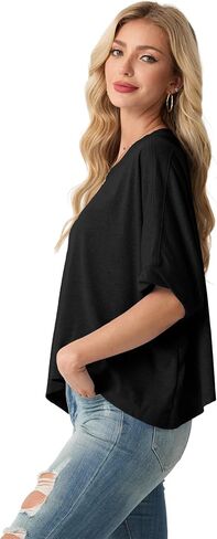 Lepunuo Womens Summer Tops Loose Oversized T Shirts Short Sleeve Shirts Cotton Basic Tee in Saudi Arabia