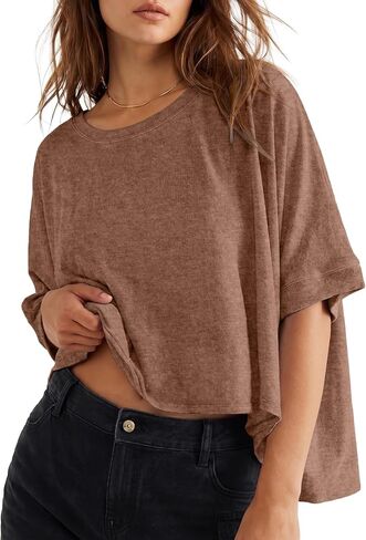Lepunuo Womens Summer Tops Loose Oversized T Shirts Short Sleeve Shirts Cotton Basic Tee in Saudi Arabia