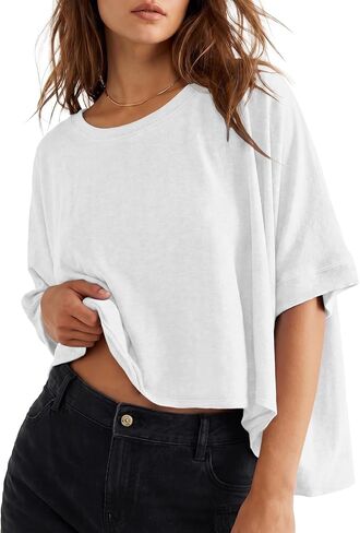 Lepunuo Womens Summer Tops Loose Oversized T Shirts Short Sleeve Shirts Cotton Basic Tee in Saudi Arabia