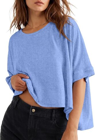 Lepunuo Womens Summer Tops Loose Oversized T Shirts Short Sleeve Shirts Cotton Basic Tee in Saudi Arabia