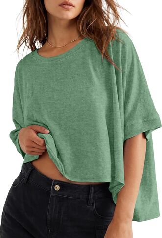 Lepunuo Womens Summer Tops Loose Oversized T Shirts Short Sleeve Shirts Cotton Basic Tee in Saudi Arabia