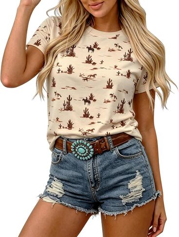 Western Cowgirl Shirts for Women Cowboy Outfit Country Music Shirt Rodeo Graphic Tee Bull Skull Short Sleeve Tops in Saudi Arabia