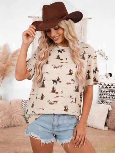 Western Cowgirl Shirts for Women Cowboy Outfit Country Music Shirt Rodeo Graphic Tee Bull Skull Short Sleeve Tops in Saudi Arabia
