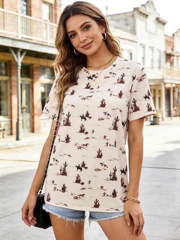 Western Cowgirl Shirts for Women Cowboy Outfit Country Music Shirt Rodeo Graphic Tee Bull Skull Short Sleeve Tops in Saudi Arabia