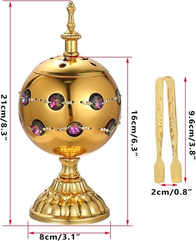 JUXYES Vintage Incense Burner Holder with Ash Catchers and Lid, Golden Metal Censer Antique Charcoal Incense Resin Burner with Tongs, Zinc Alloy Spiritual Aromatherapy Yoga Meditation Retro Home Decor in Kuwait