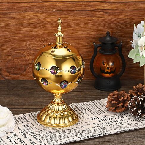 JUXYES Vintage Incense Burner Holder with Ash Catchers and Lid, Golden Metal Censer Antique Charcoal Incense Resin Burner with Tongs, Zinc Alloy Spiritual Aromatherapy Yoga Meditation Retro Home Decor in Kuwait