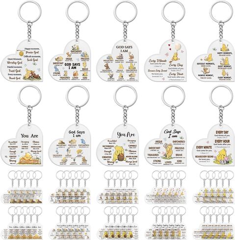 Winnie Inspirational Quotes Gifts for Women Friends, 50Pcs Honey Animals Christian Motivational Acrylic Keychain, God Say I Am Bible Verse Encouragement Gifts for Baptism Wedding Church School in Saudi Arabia