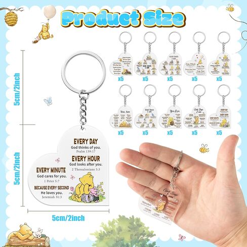 Winnie Inspirational Quotes Gifts for Women Friends, 50Pcs Honey Animals Christian Motivational Acrylic Keychain, God Say I Am Bible Verse Encouragement Gifts for Baptism Wedding Church School in Saudi Arabia
