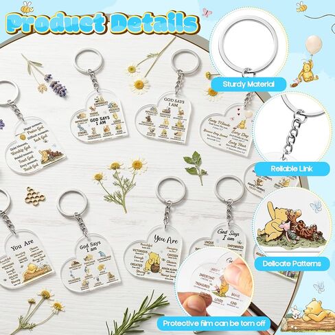 Winnie Inspirational Quotes Gifts for Women Friends, 50Pcs Honey Animals Christian Motivational Acrylic Keychain, God Say I Am Bible Verse Encouragement Gifts for Baptism Wedding Church School in Saudi Arabia