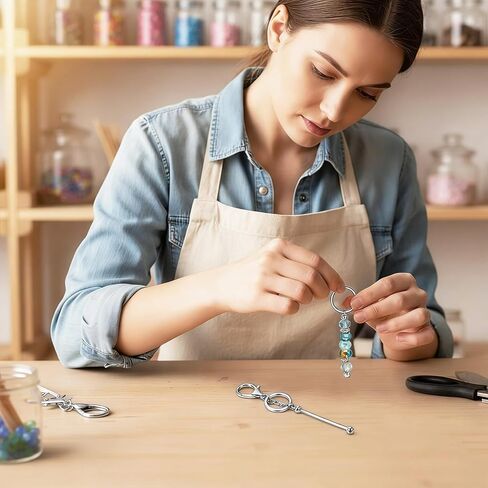 14 قطعة من سلاسل المفاتيح القابلة للخرز DIY، سلسلة مفاتيح معدنية مطرزة فارغة للحرف اليدوية، هدية ذاتية الصنع للنساء in Kuwait