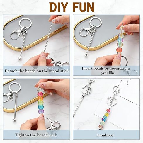 14 قطعة من سلاسل المفاتيح القابلة للخرز DIY، سلسلة مفاتيح معدنية مطرزة فارغة للحرف اليدوية، هدية ذاتية الصنع للنساء in Kuwait