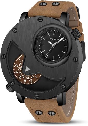 Men's Watch,Dual Time Wrist Watches for Men,Unique Analog Quartz Watch with Leather Strap Cool Design in Saudi Arabia
