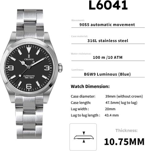 TACTICAL FROG Cronos L6041 39 mm Dive Watch 90S5 Automatic Movement Men Watches Sapphire Glass Diver in Saudi Arabia