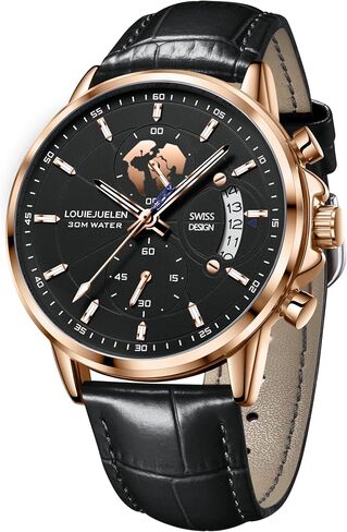 Men's Quartz Watch with Subdials Stainless Steel Analog Wrist Watches Date Display Waterproof Luminous Chronograph Watch for Men, Black/White/Green Dial, Leather/Stainless Steel Band in Saudi Arabia