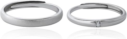 Meissa 2pcs Couple Rings Sterling Silver for Men & Women Wedding Simple Band Open Back Size Adjustable Promise Engagement Wedding Ring Set in Kuwait