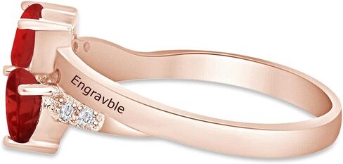 AFFY Personalized Engrave Heart Cut Simulated Birthstone With Round Cut White Cubic Zirconia Heart Promise Ring In 14k Gold Plated 925 Sterling Silver in Kuwait