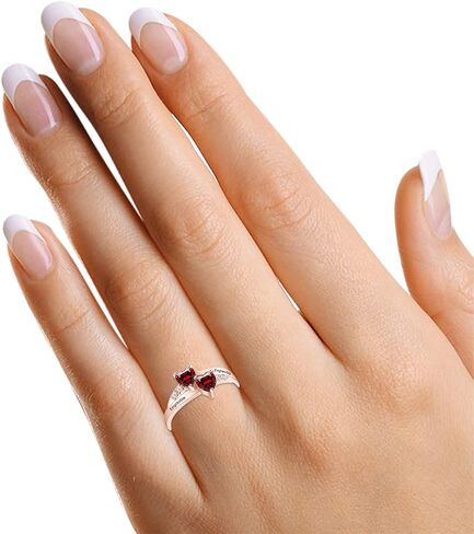 AFFY Personalized Engrave Heart Cut Simulated Birthstone With Round Cut White Cubic Zirconia Heart Promise Ring In 14k Gold Plated 925 Sterling Silver in Kuwait